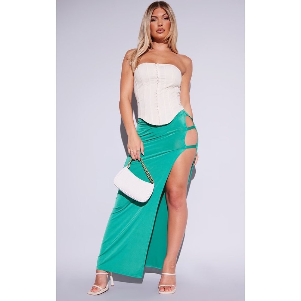 Bright Green Slinky Cut Out Split Side Maxi Skirt